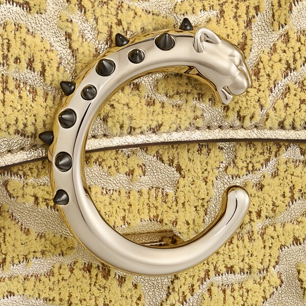 手袋，迷你款，Panthère C 金色金屬亮面小牛皮及簇飾老虎圖案刺繡