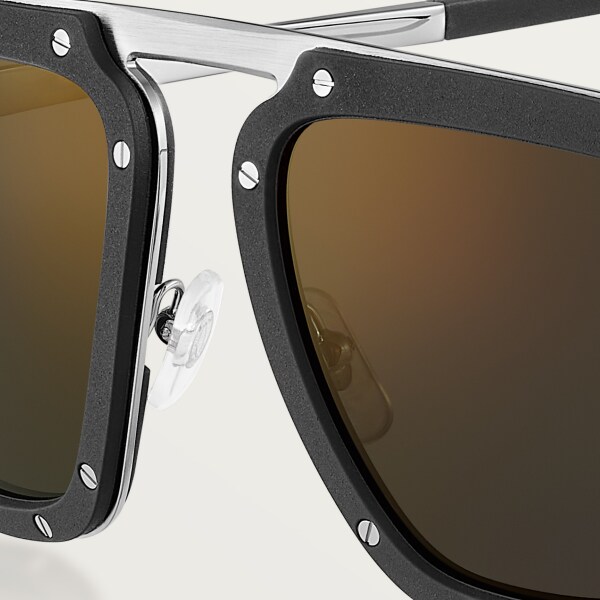 Santos de Cartier 太陽眼鏡 磨砂鍍鉑金飾面金屬，黑色橡膠，黑色鏡片