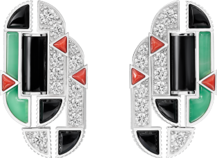Géométrie & Contrastes earrings, chrysoprase, paved White gold, chrysoprase, onyx, coral, diamonds