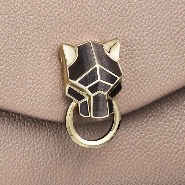 鏈帶手袋，小型款，Panthère Graphique de Cartier 土褐色粒面小牛皮，金色飾面