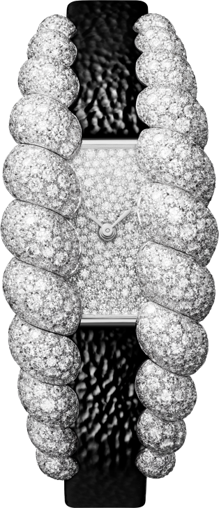 Tressage watch Quartz movement, white gold, diamonds, 2 interchangeable leather straps