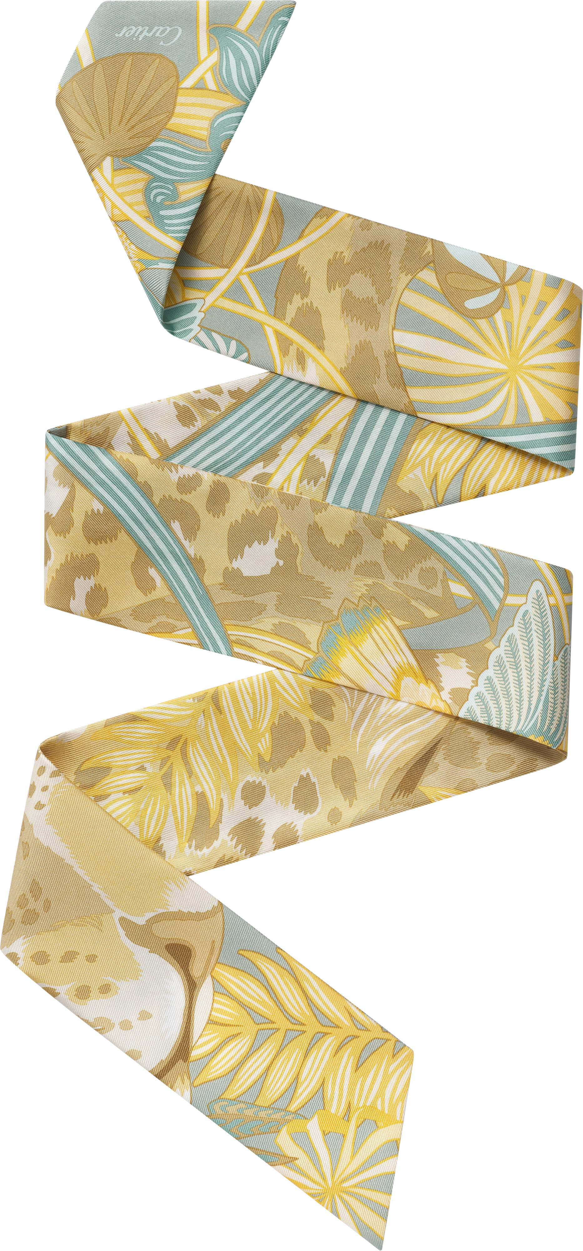 Panther in the Jungle 絲巾灰綠色及含羞草黃色斜紋真絲