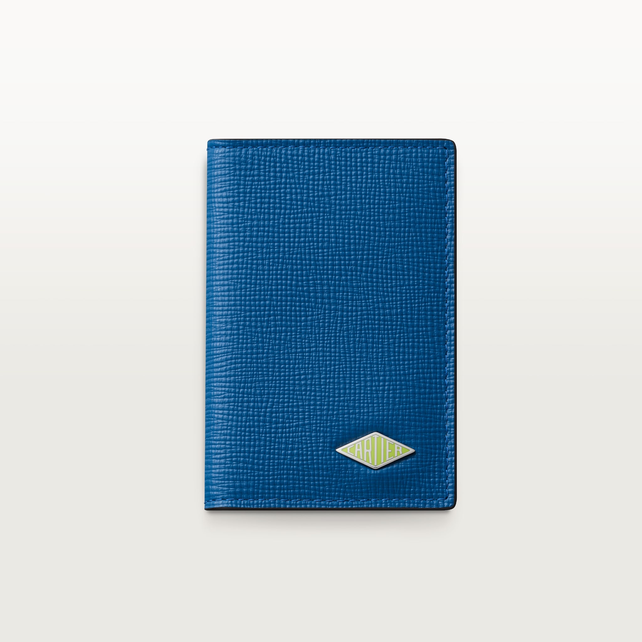 信用卡夾，可容納4張信用卡，Cartier Losange海洋藍色粒面小牛皮，鍍鈀飾面及青檸綠色琺瑯