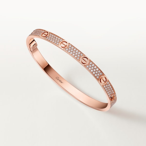 Love bracelet, medium model, paved Rose gold, diamond