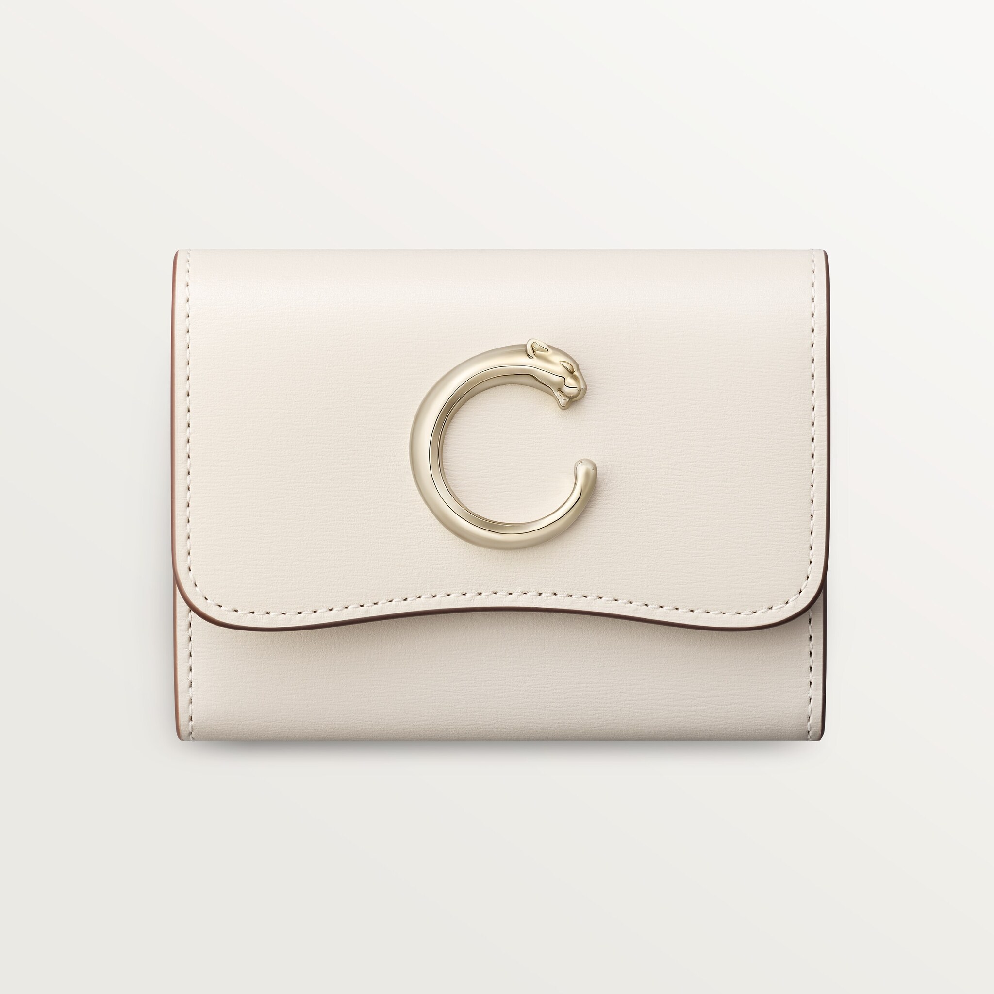 銀包，迷你款，Panthère C de Cartier鹽白色小牛皮，金色飾面