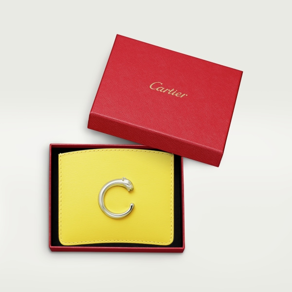 卡片夾，Panthère de Cartier 黃色小牛皮，鍍鈀飾面