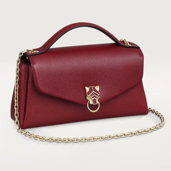 鏈帶手袋，袖珍款，Panthère Graphique de Cartier 酒紅色粒面小牛皮，金色飾面