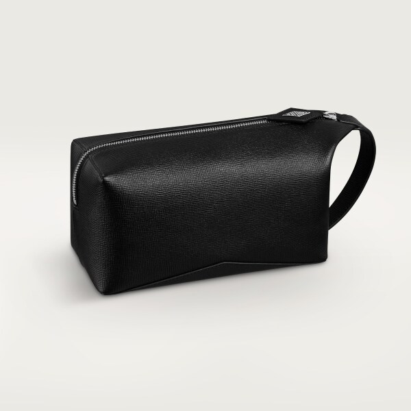 Small toiletry bag, Cartier Losange Black grained calfskin, palladium finish and enamel