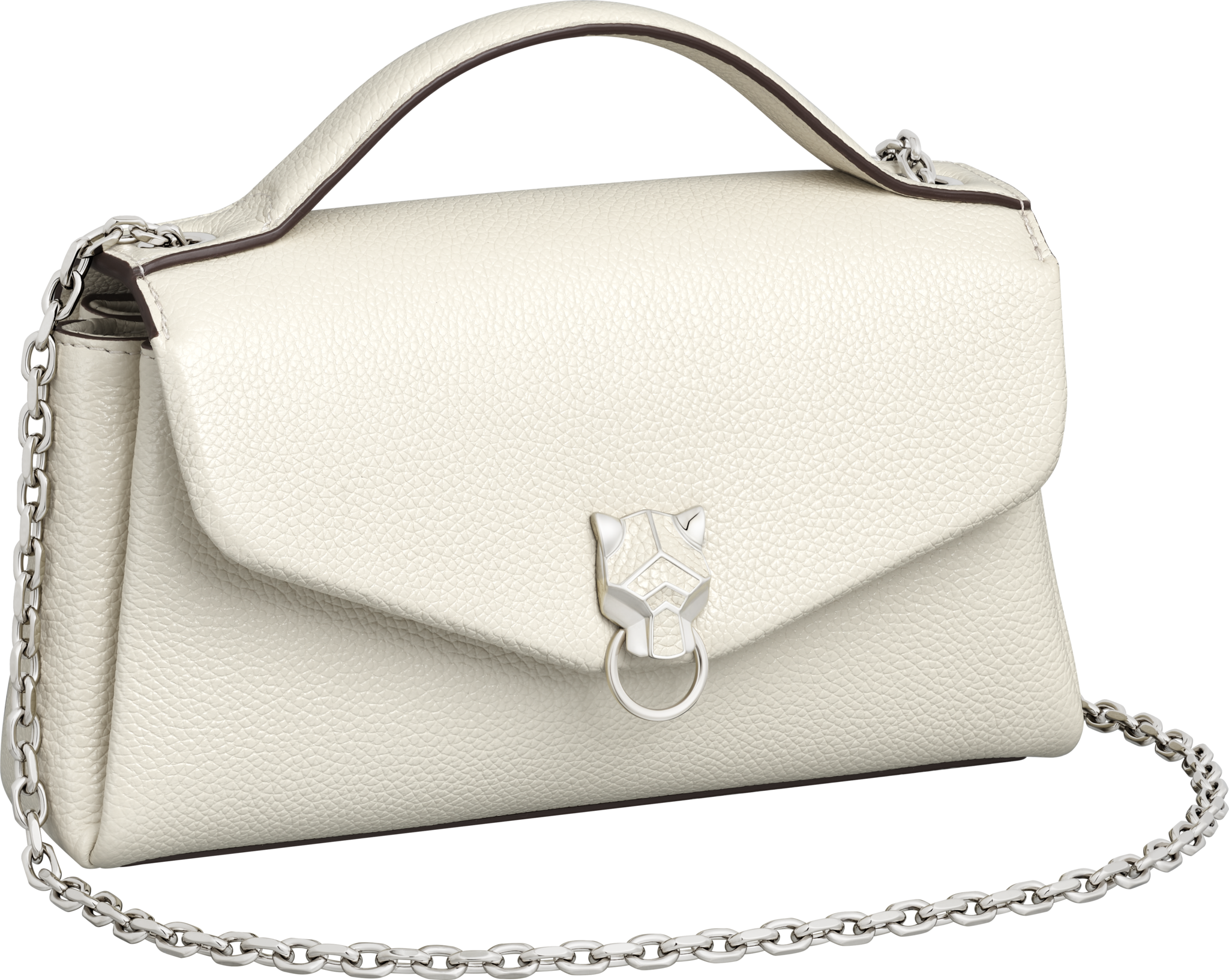 鏈帶手袋，袖珍款，Panthère Graphique de Cartier鹽白色粒面小牛皮，鍍鈀飾面