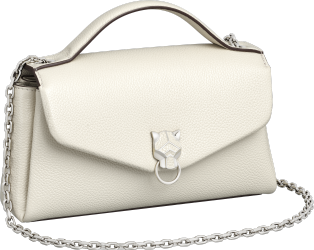 鏈帶手袋，袖珍款，Panthère Graphique de Cartier 鹽白色粒面小牛皮，鍍鈀飾面