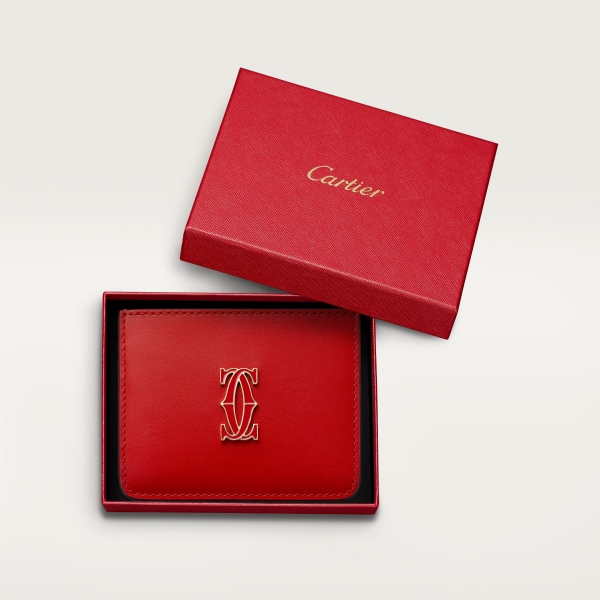 C de Cartier 卡片夾 紅色小牛皮，金色飾面及紅色琺瑯