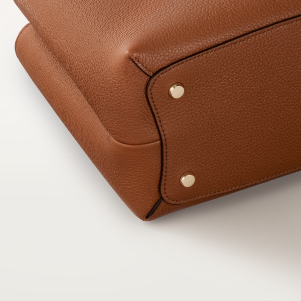 手袋，小型款，Panthère Double de Cartier 手袋，焦糖色粒面小牛皮，金色飾面