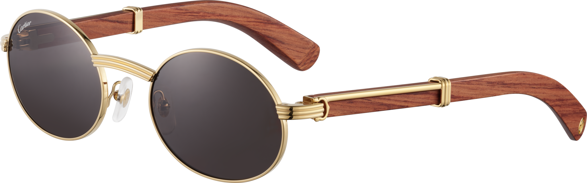 Première de Cartier 太陽眼鏡光滑金色及鍍鉑金飾面金屬，棕色木材，灰色鏡片
