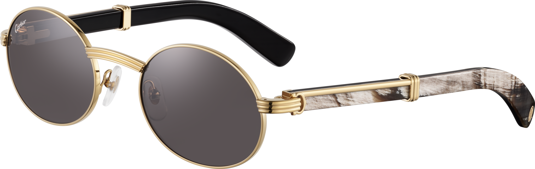 Première de Cartier 太陽眼鏡光滑金色飾面金屬，黑色水牛角，灰色鏡片