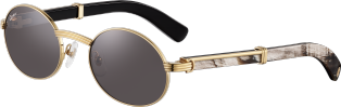 Première de Cartier 太陽眼鏡 光滑金色飾面金屬，黑色水牛角，灰色鏡片