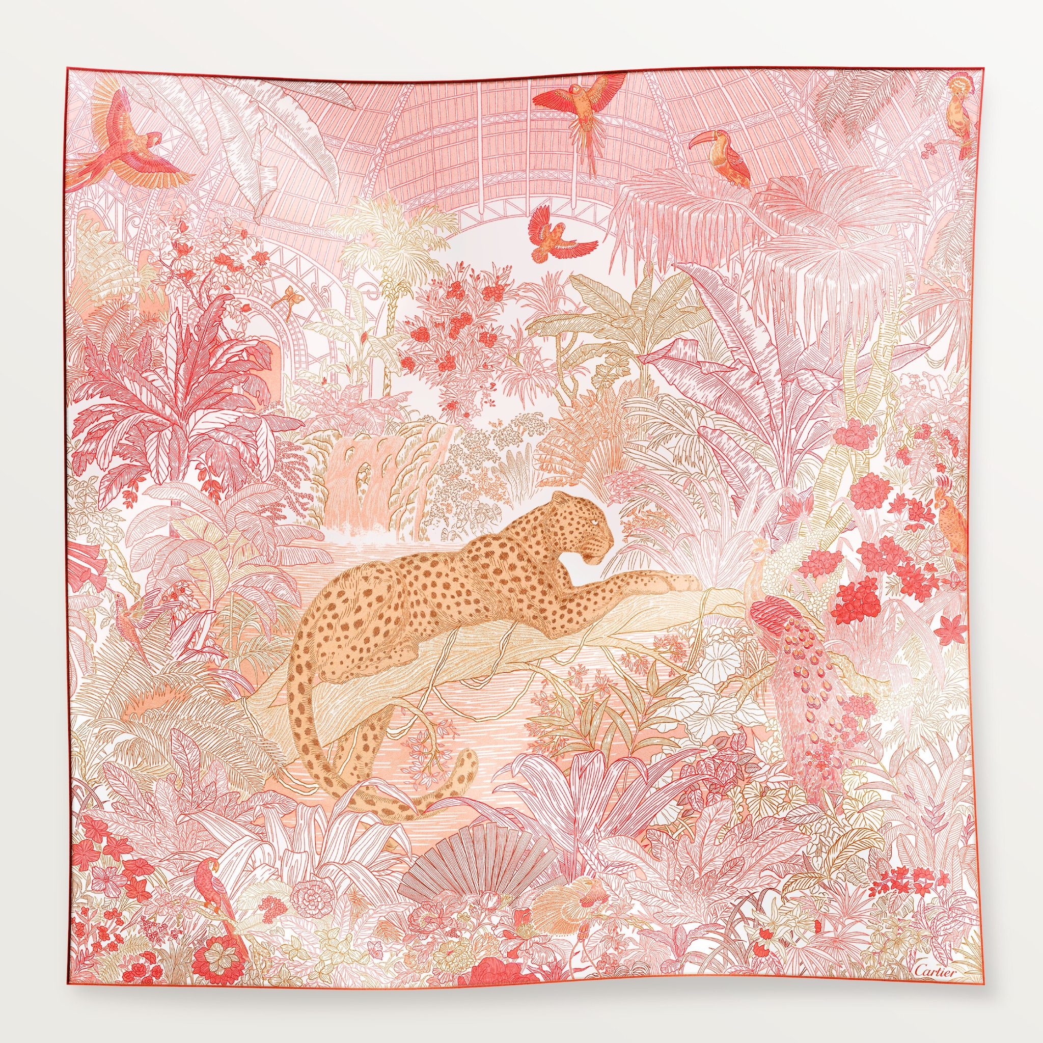 絲巾，90厘米，Panther Greenhouse櫻桃紅色斜紋真絲