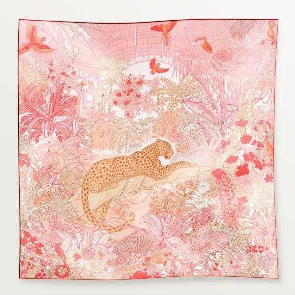絲巾，90厘米，Panther Greenhouse 櫻桃紅色斜紋真絲