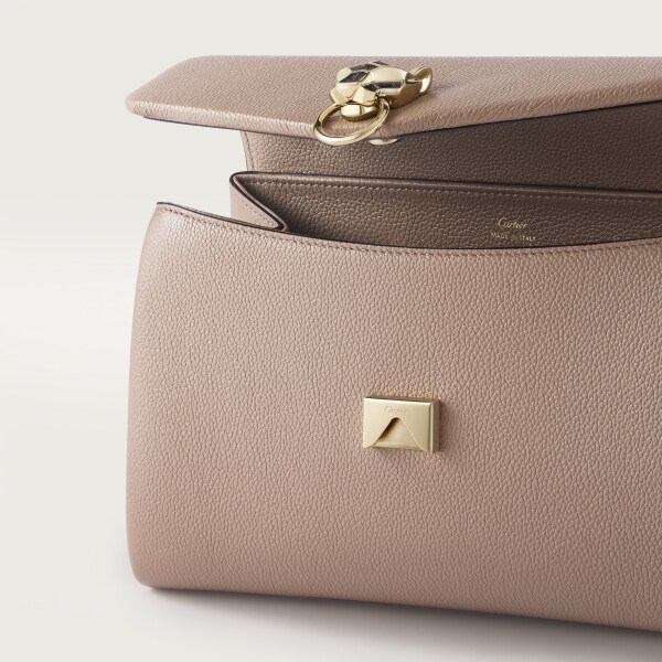 鏈帶手袋，小型款，Panthère Graphique de Cartier 土褐色粒面小牛皮，金色飾面