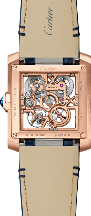 Tank Française 鏤空腕錶 大型款，手動上鏈鏤空機械機芯，玫瑰金，皮革