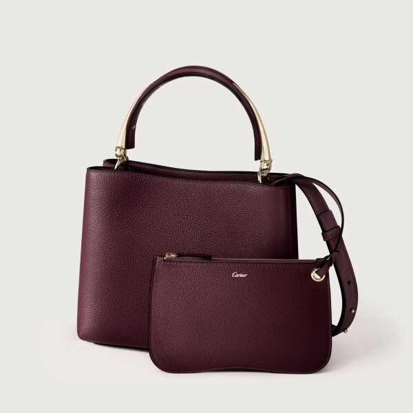 手袋，小型款，Panthère Double 葡萄紫色粒面小牛皮，金色飾面