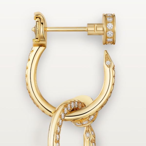 Juste un Clou earrings, double, semi-paved Yellow gold, diamonds