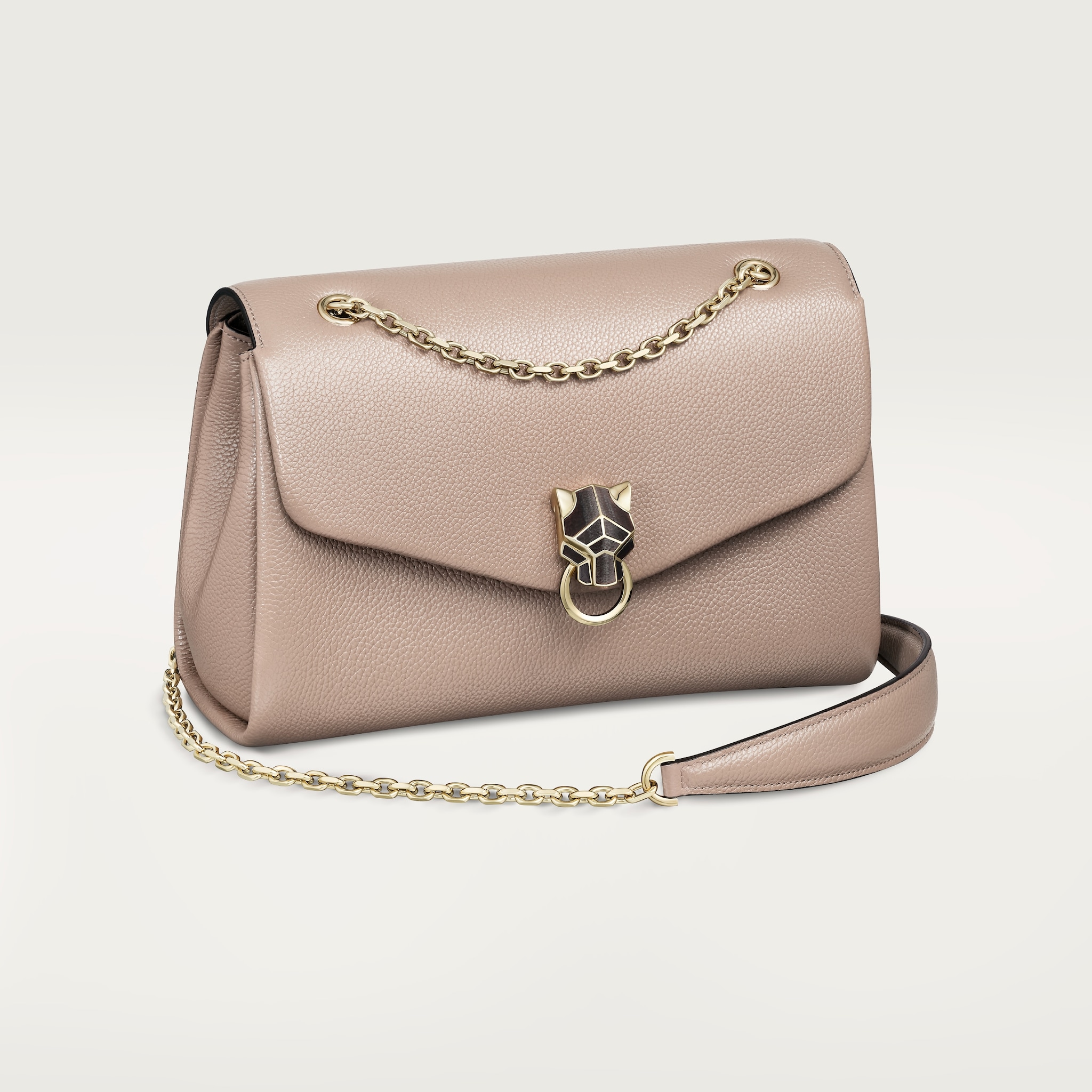 鏈帶手袋，小型款，Panthère Graphique de Cartier土褐色粒面小牛皮，金色飾面