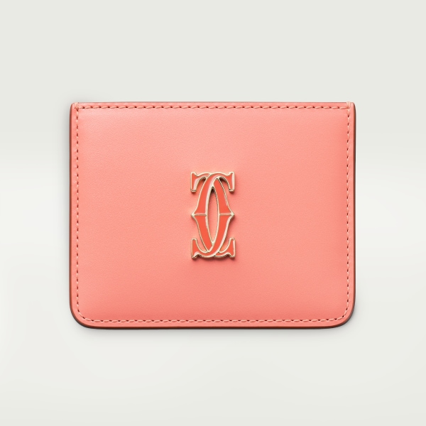 C de Cartier Small Leather Goods, Card holder Two-tone coral/light coral calfskin, golden finish and coral/light coral enamel