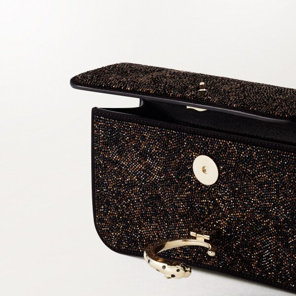 手袋，迷你款，Panthère C 黑色玻璃圓珠，布料，金色飾面及黑色琺瑯