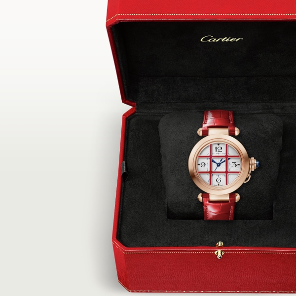 Pasha de Cartier 腕錶 35毫米，自動上鏈機械機芯，玫瑰金，可更換式皮革錶帶