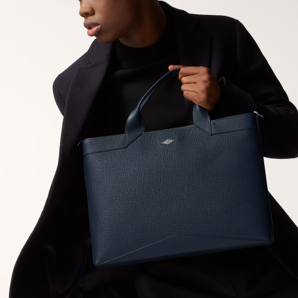 公事包，Losange 海軍藍色粒面小牛皮，鍍鈀飾面及琺瑯