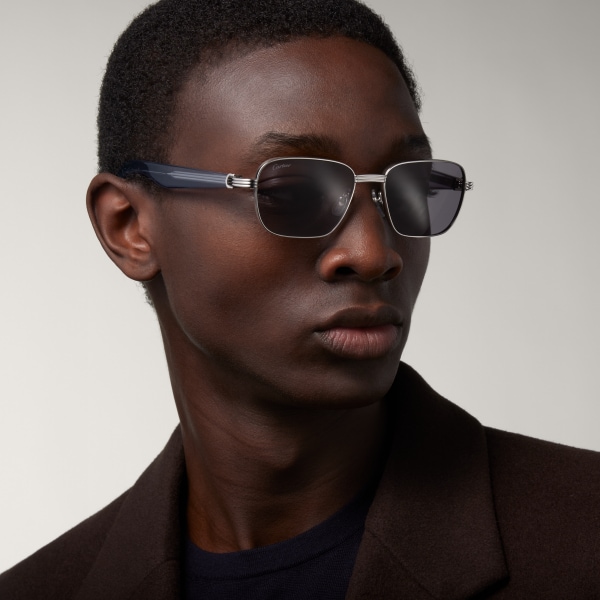 Première de Cartier 太陽眼鏡 光滑鍍鉑金飾面金屬，透明藍色醋酸纖維，藍色鏡片