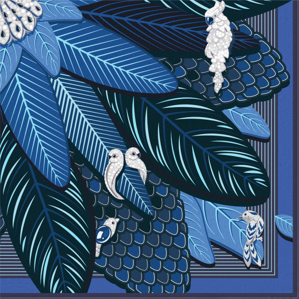 絲巾  藍色及綠色斜紋真絲