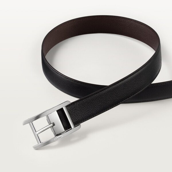 Belt, Tank de Cartier Black and brown grained cowhide, palladium-finish buckle with gadroon motif