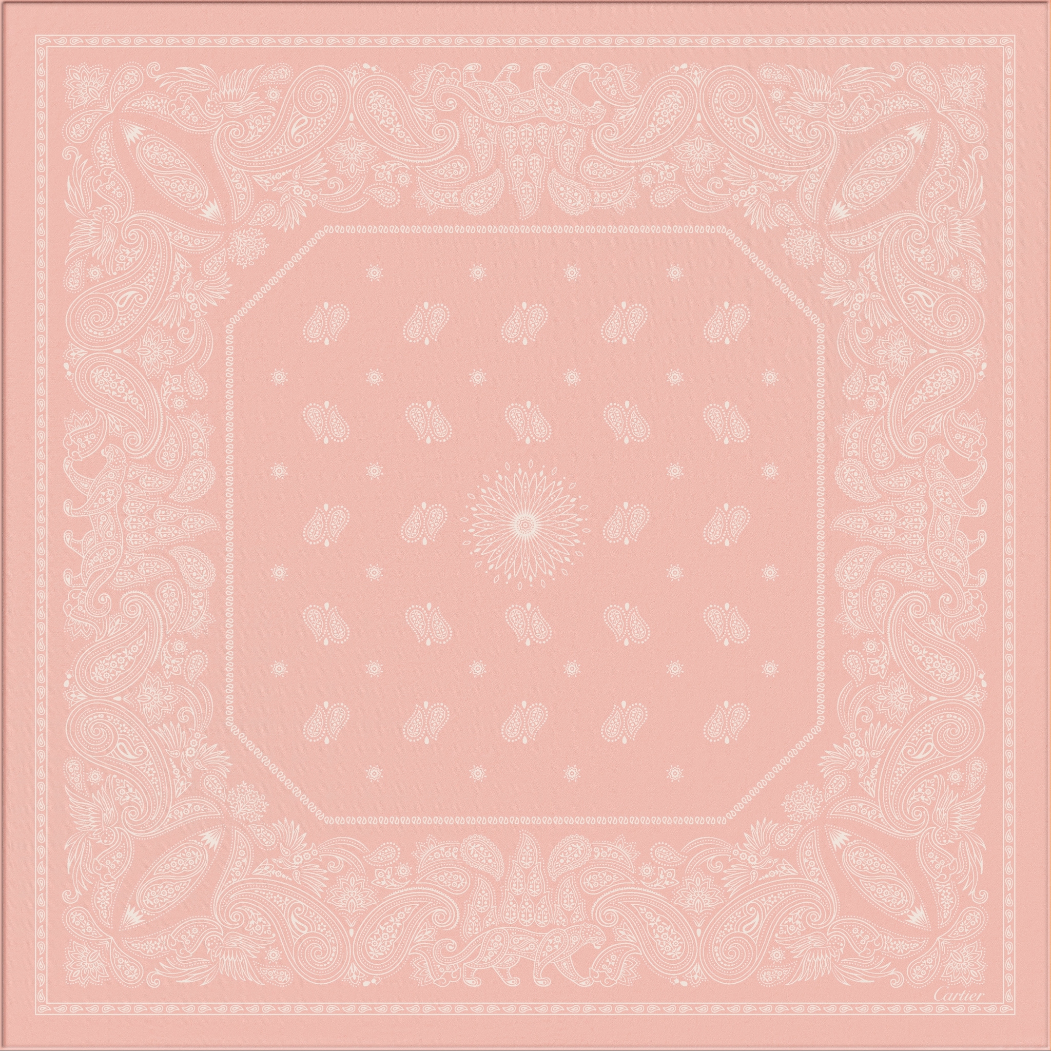 Double C Paisley 絲巾，90厘米淺粉紅色斜紋真絲