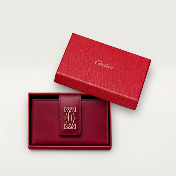 風琴式卡片夾，C de Cartier 櫻桃紅色小牛皮，金色及櫻桃紅色琺瑯飾面