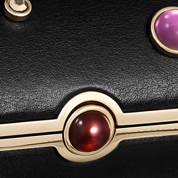 凸圓形手袋，Cartier Soir 黑色小牛皮，優質寶石，金色飾面 