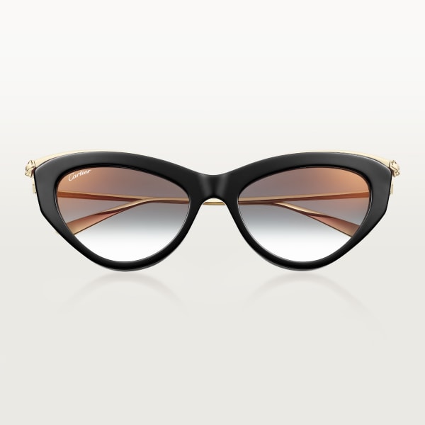 Panthère de Cartier 太陽眼鏡 光滑金色飾面金屬，黑色醋酸纖維，灰色鏡片