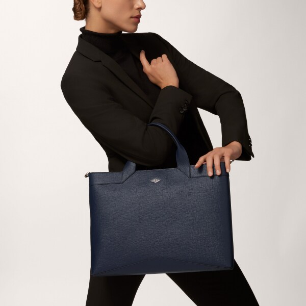 公事包，Losange 海軍藍色粒面小牛皮，鍍鈀飾面及琺瑯