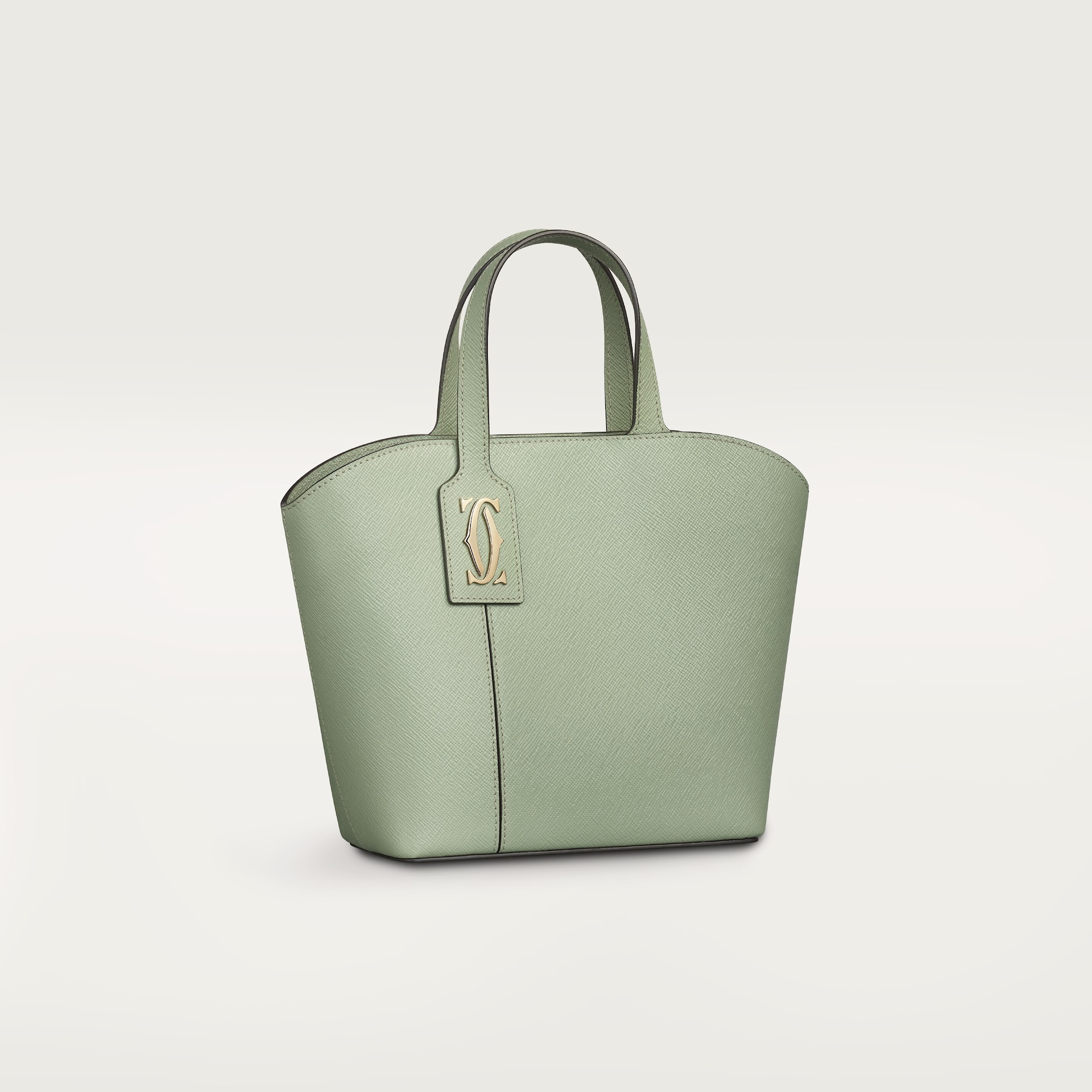 手提袋，迷你款，C de Cartier灰綠色紋理質感小牛皮，刺繡，金色飾面