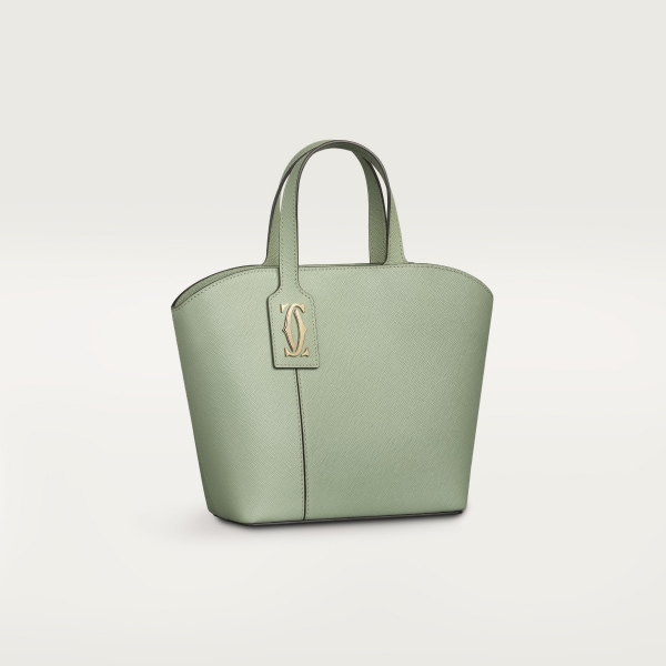 手提袋，迷你款，C de Cartier 灰綠色紋理質感小牛皮，刺繡，金色飾面