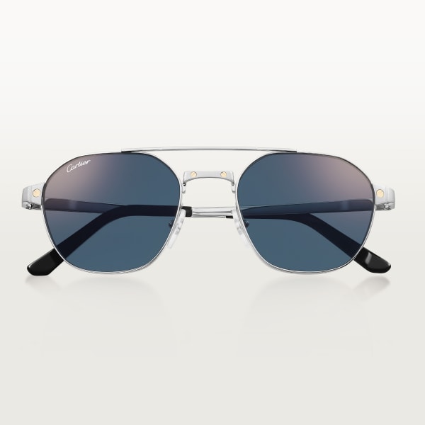 Santos de Cartier 太陽眼鏡 光滑及磨砂鍍鉑金飾面金屬，藍色鏡片
