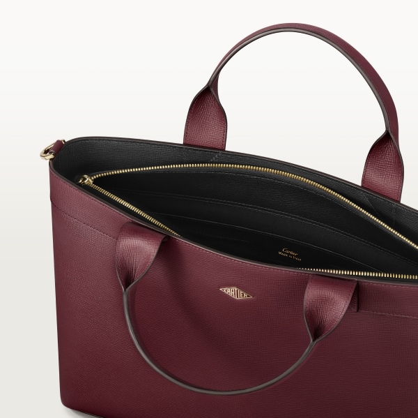 纖巧公文包，Cartier Losange 酒紅色粒面小牛皮，金色飾面及琺瑯