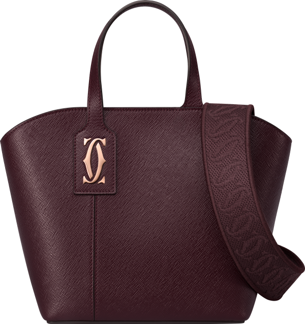 Mini model tote bag, C de Cartier Grape textured calfskin, embroidery, rose golden finish