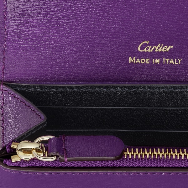銀包，迷你款，Panthère de Cartier 紫色小牛皮，金色飾面