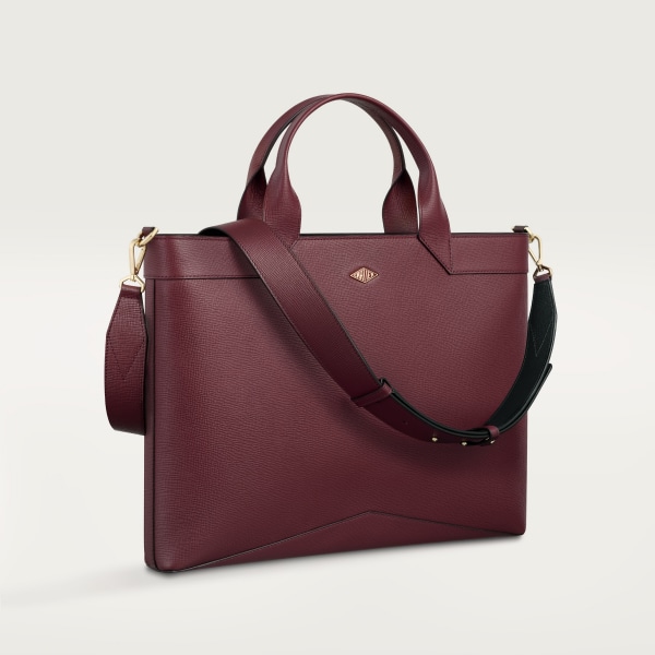 纖巧公文包，Cartier Losange 酒紅色粒面小牛皮，金色飾面及琺瑯