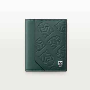 卡片夾，Panthère 松綠色壓印小牛皮，鍍鈀飾面