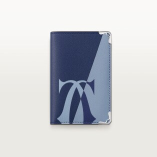 卡片夾，Must 深藍色及雲灰色光滑小牛皮，鍍鈀飾面