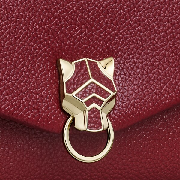 鏈帶手袋，袖珍款，Panthère Graphique de Cartier 酒紅色粒面小牛皮，金色飾面