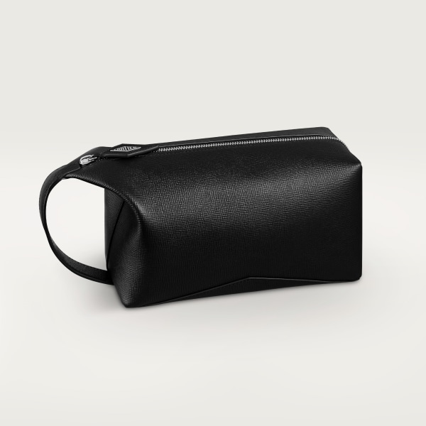 Small toiletry bag, Cartier Losange Black grained calfskin, palladium finish and enamel