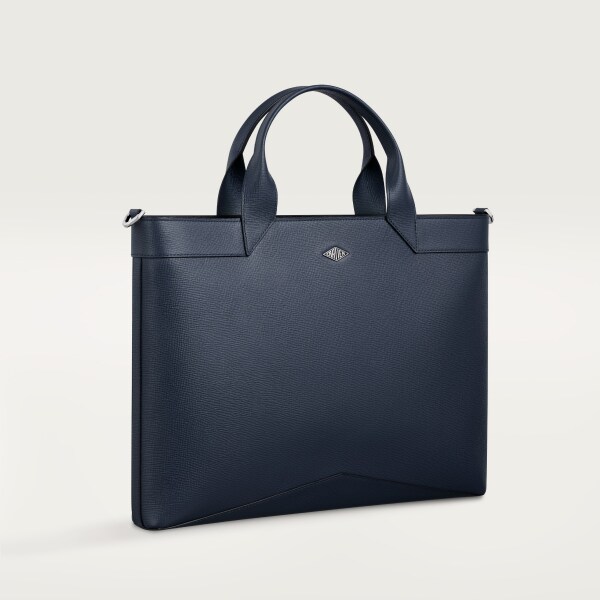 公事包，Losange 海軍藍色粒面小牛皮，鍍鈀飾面及琺瑯